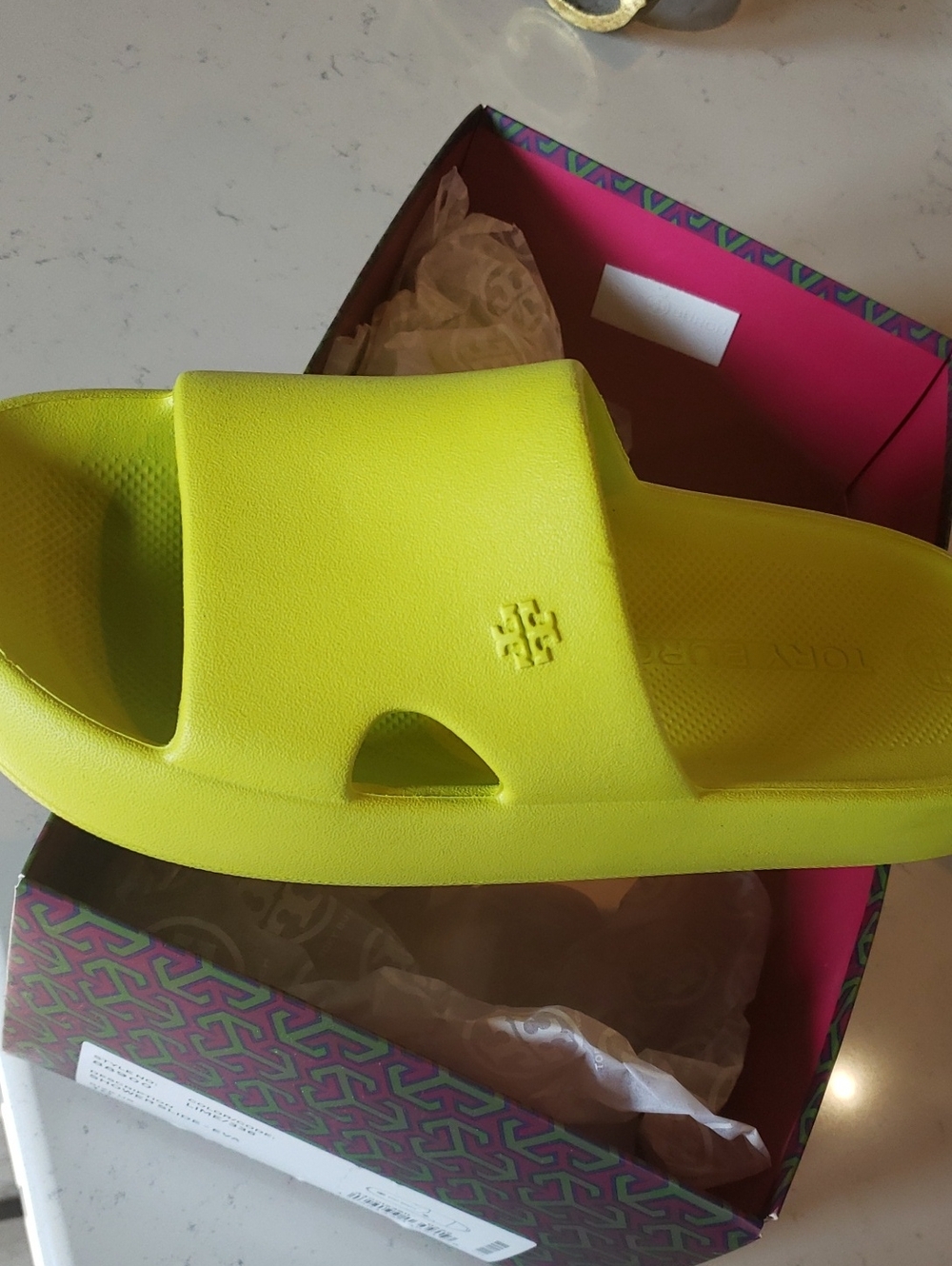 Tory Burch Neon Chartreuse Slide Sandals